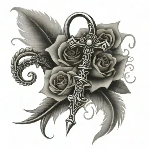 Bed Of Roses On A Ankh With Feather