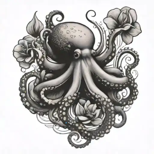 Octopus And Magnolia Flower Intertwined