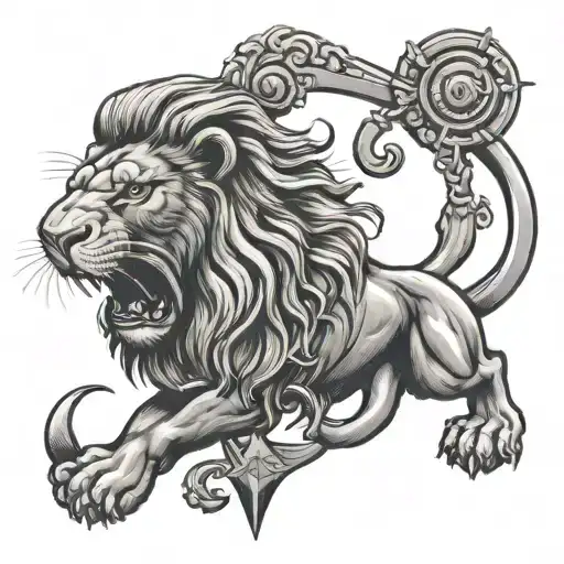 Roaring Lion With Navy Anchor Cross