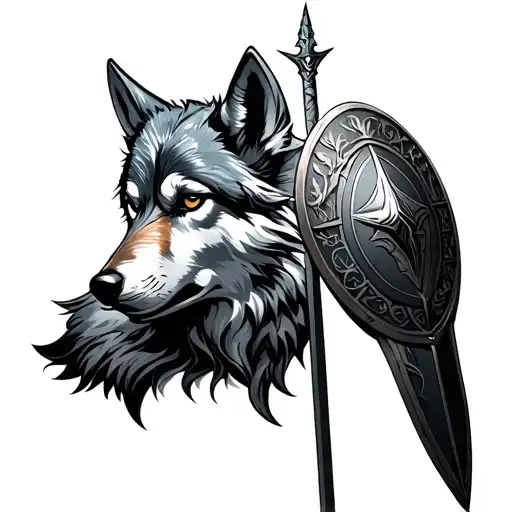 Warrior With Shield And Wolf