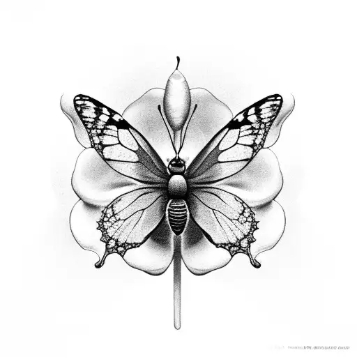 A Black And Grey Portrait Of A Butterfly Emerging From A Lotus Bud