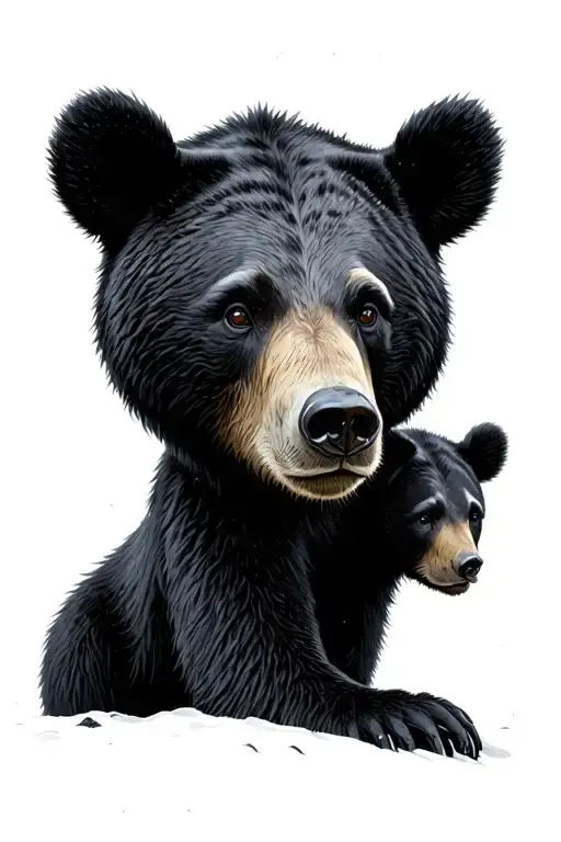 Black Bear With Two Cubs