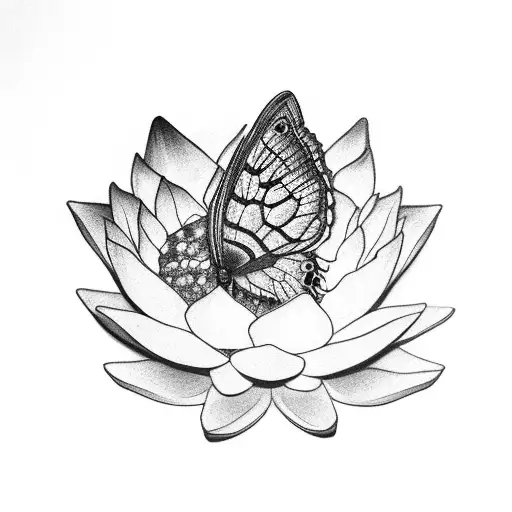 A Black And Grey Portrait Of A Butterfly Emerging From A Lotus Bud