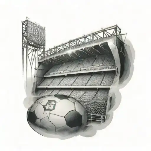 Football Stadium From Outside With Floodlights On