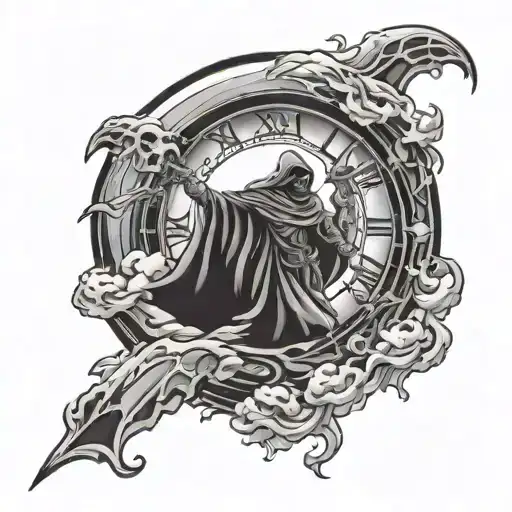 Reaper Clock Moon Thunder Clouds Surrounding