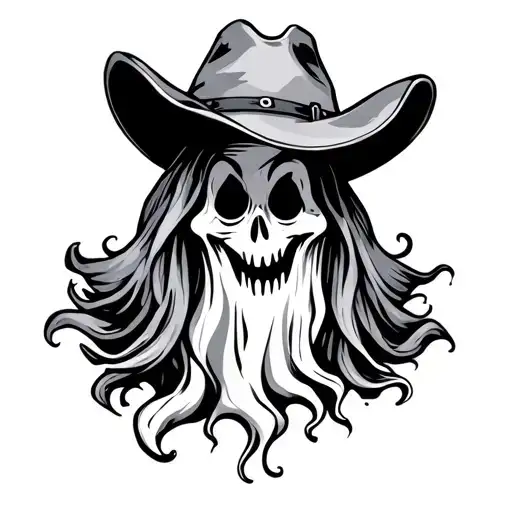 Simple Happy Ghost Outline Wearing Cowboy Hat