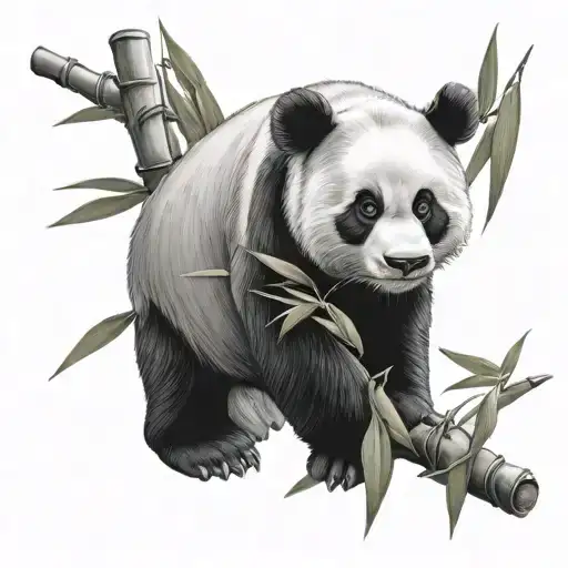 Realistic Panda In Bamboo Tree