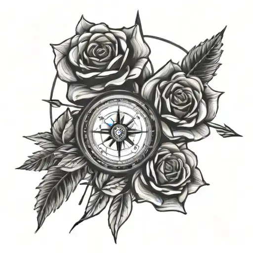 Roses With Compass And Arrow Going