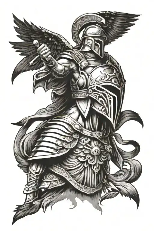 Spartan Warrior With Ravens Flying Overhead