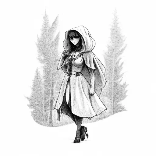 Little Red Riding Hood Standing On A Hill