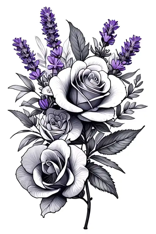 Rose And Lavender Sprigs And Orchid