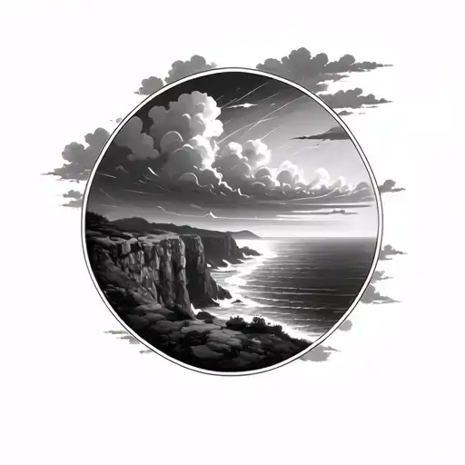 Viewing A Stormy Sky From A Beautiful Cliff Overlooking The Ocean