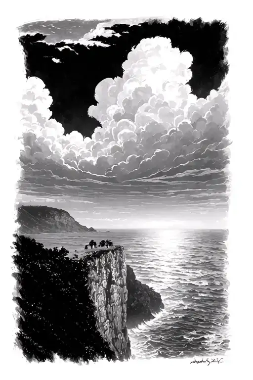 Viewing A Stormy Sky From A Beautiful Cliff Overlooking The Ocean