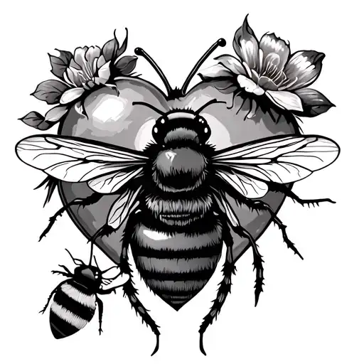 Fine Line Tattoo Featuring A Heart And A Bumble Bee