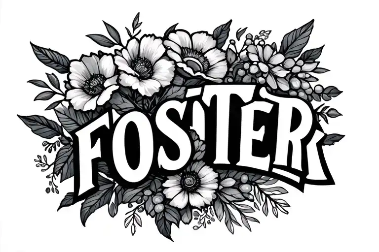 The Name Foster Left Shoulder And Arm Sourrounded By Flowers And Travel Based Theme