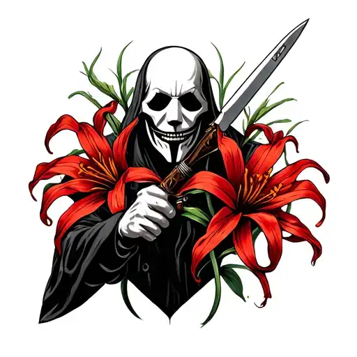 Ghostface Holding A Knife Surrounded By Red Spider Lily