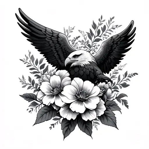 Eagle Wing And Flowers