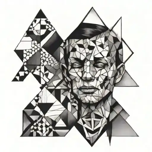A Tattoo Design Of A Moody Self Surrounded By Abstract Geometric Shapes Representing Matter