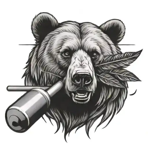 Bear Head Holding Barbell With 3 Feathers Background