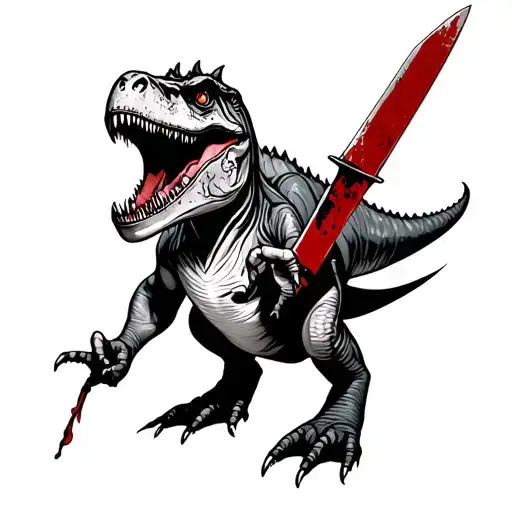 Dinosaur With Jason Mask Holding A Bloody Knife