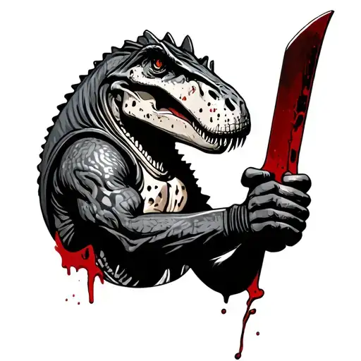 Dinosaur As Jason Vorhess Holding A Bloody Knife