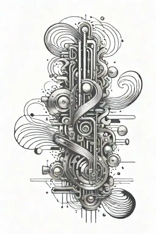 An Abstract Representation Of Sound Waves Morphing Into Mechanical Structures