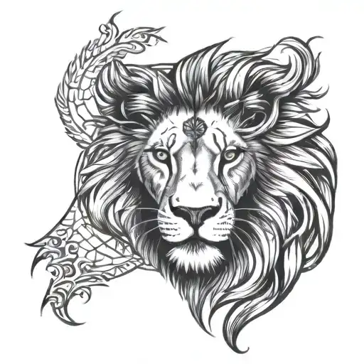 Half Lion Face Half Compass Design