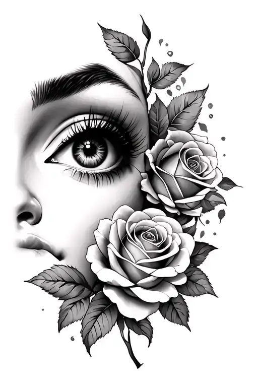 Make Tattoo Of Pair Of Beautiful Eyes With Roses Surrounding Them Black And White