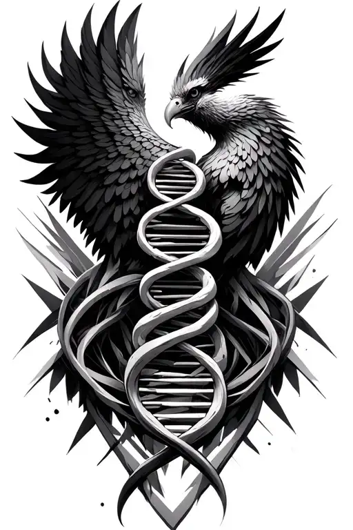 Dna Strand Intertwined With Phoenix Geometric Design
