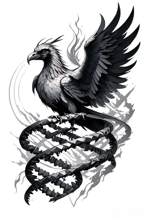 Dna Strand Intertwined With Phoenix Rising And Search For Knowledge Geometric Design