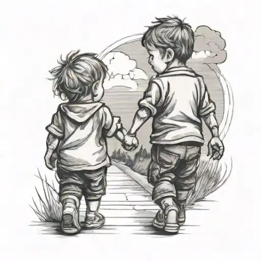 Two Children Holding Hands With Father