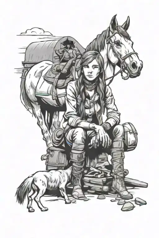 Sadie From Rdr2 Sat At A Campfire Outside A Tent With A Horse In The Background