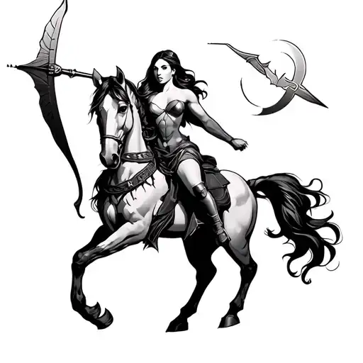 Half Horse Half Woman Warrior Holding Arrow With Sagittarius Sign