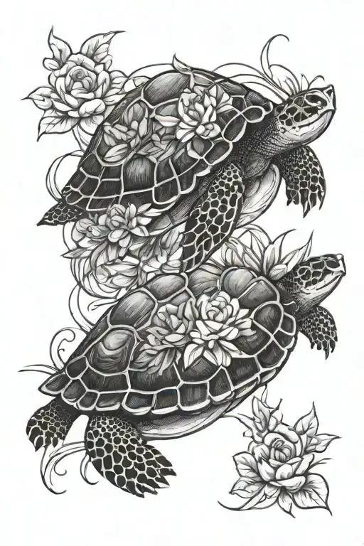 Turtle And Flowers