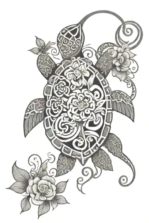 Turtle Butterfly Flowers And Irish Celtic Knot