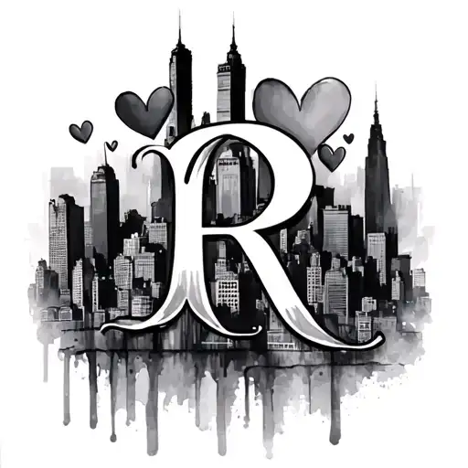 Skyline Of New York With Letter R And Hearts