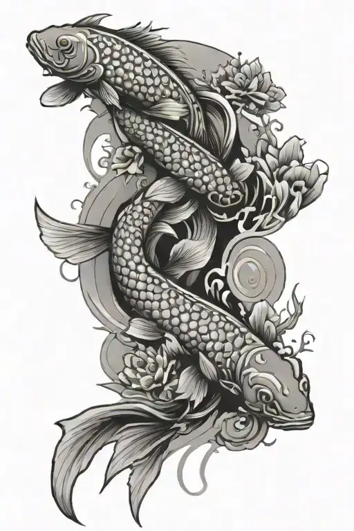Katana Spine Tattoo With Koi Fish Swimming