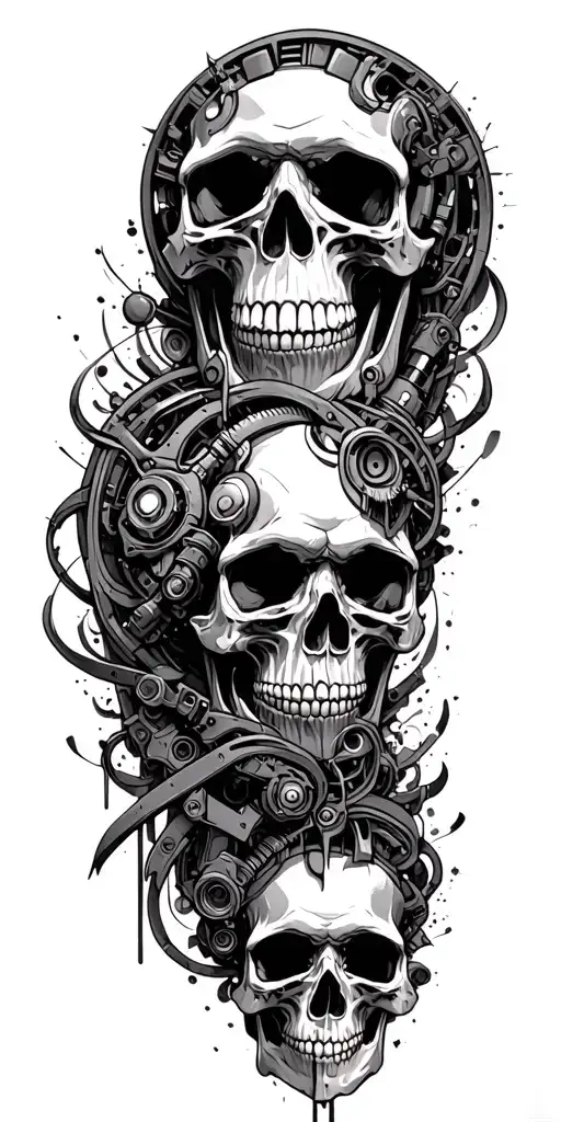 An Intricate Skulls Design Intertwined With Mechanical Background