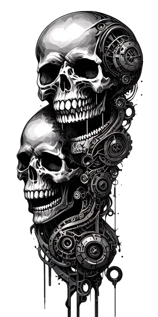 An Intricate Skulls Design Intertwined With Mechanical Background