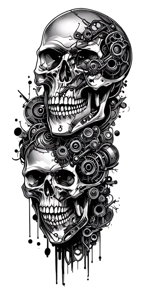 An Intricate Skulls Design Intertwined With Mechanical Background