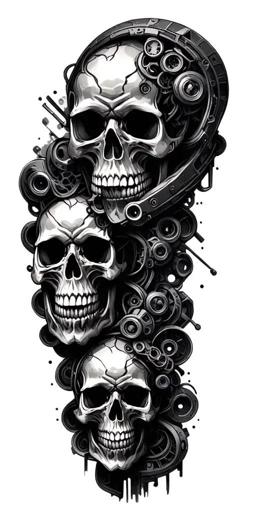 An Intricate Skulls Design Intertwined With Mechanical Background