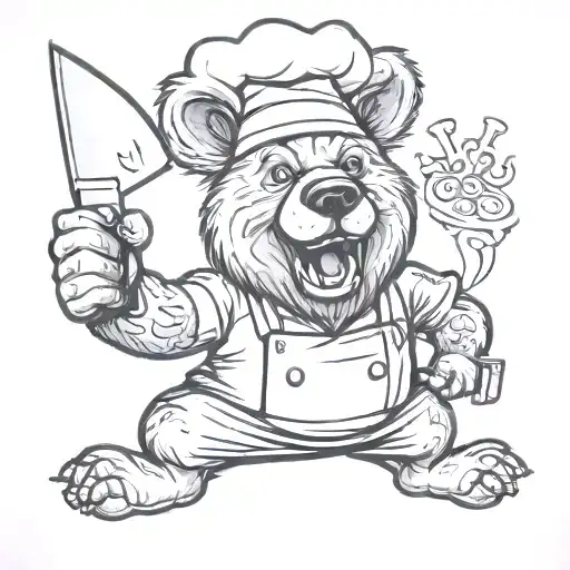 Bear Chef Giving Thumbs Up Holding A Chef Knife