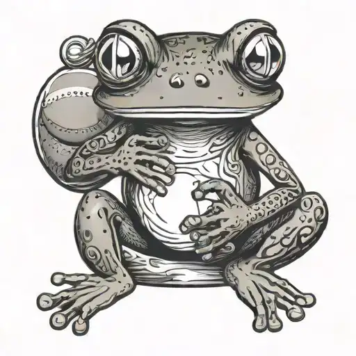 Frog Seated On A Tennis Ball And Holding A Human Heart