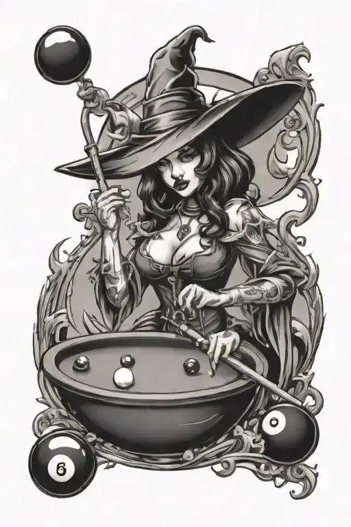 Sexy Witch Playing Pool 8 Ball