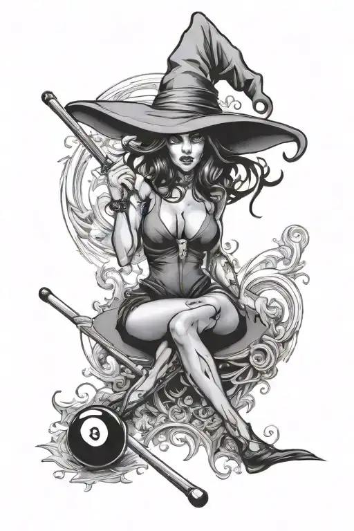 Sexy Witch Playing Pool 8 Ball