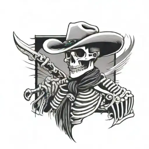 Skeleton Cowboy Black Grey American Traditional