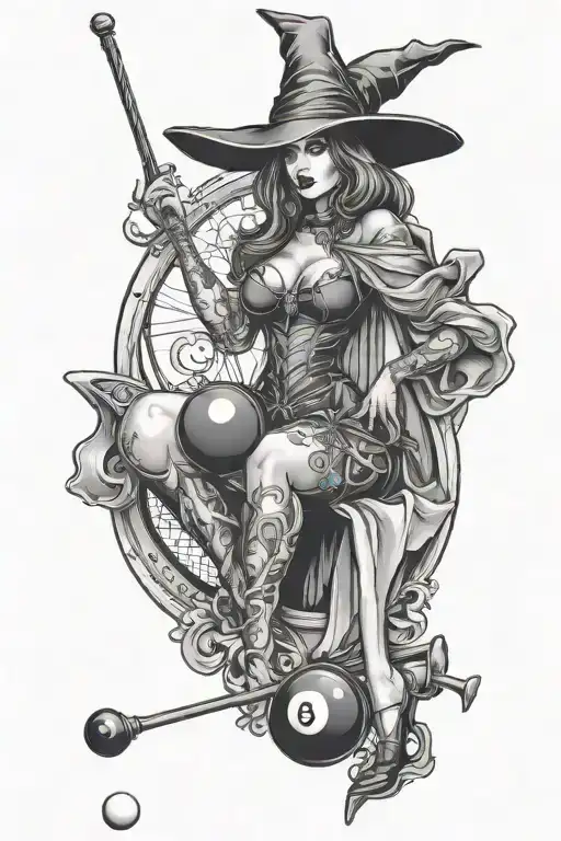 Sexy Witch Playing Pool 8 Ball Breaking