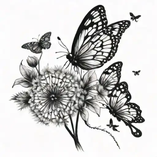 Dandelion Tattoo With Butterflies And Loml