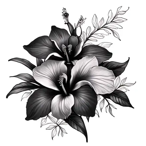 Orchid And Hibiscus Flowers Intertwined