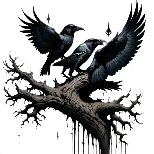 Dark Yggdrasil With Ravens Huginn And Muninn